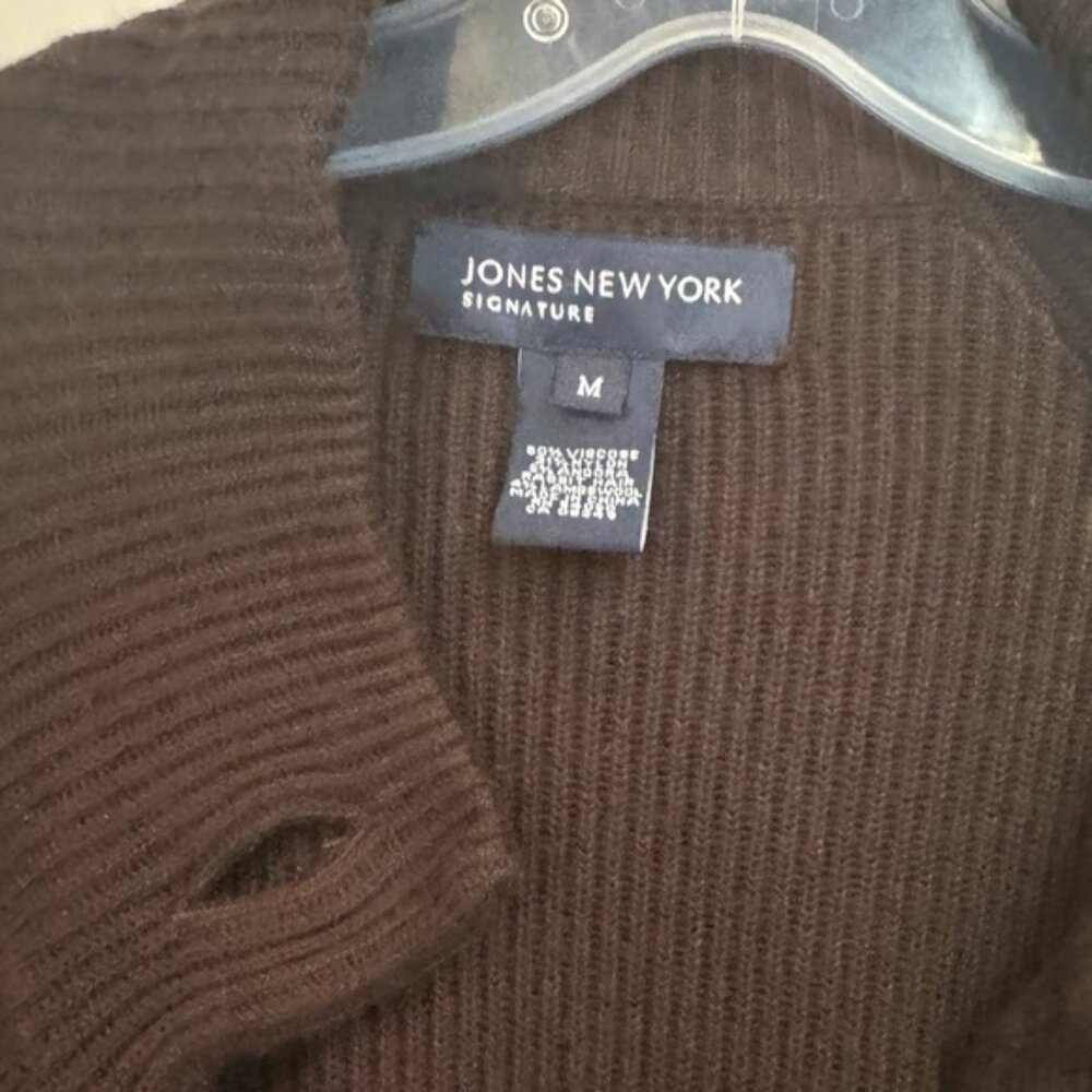 Jones NY Ribbed Wool Angora Cardigan Toggle Button Knit Sweater Jacket Top Tan M - Picture 10 of 16